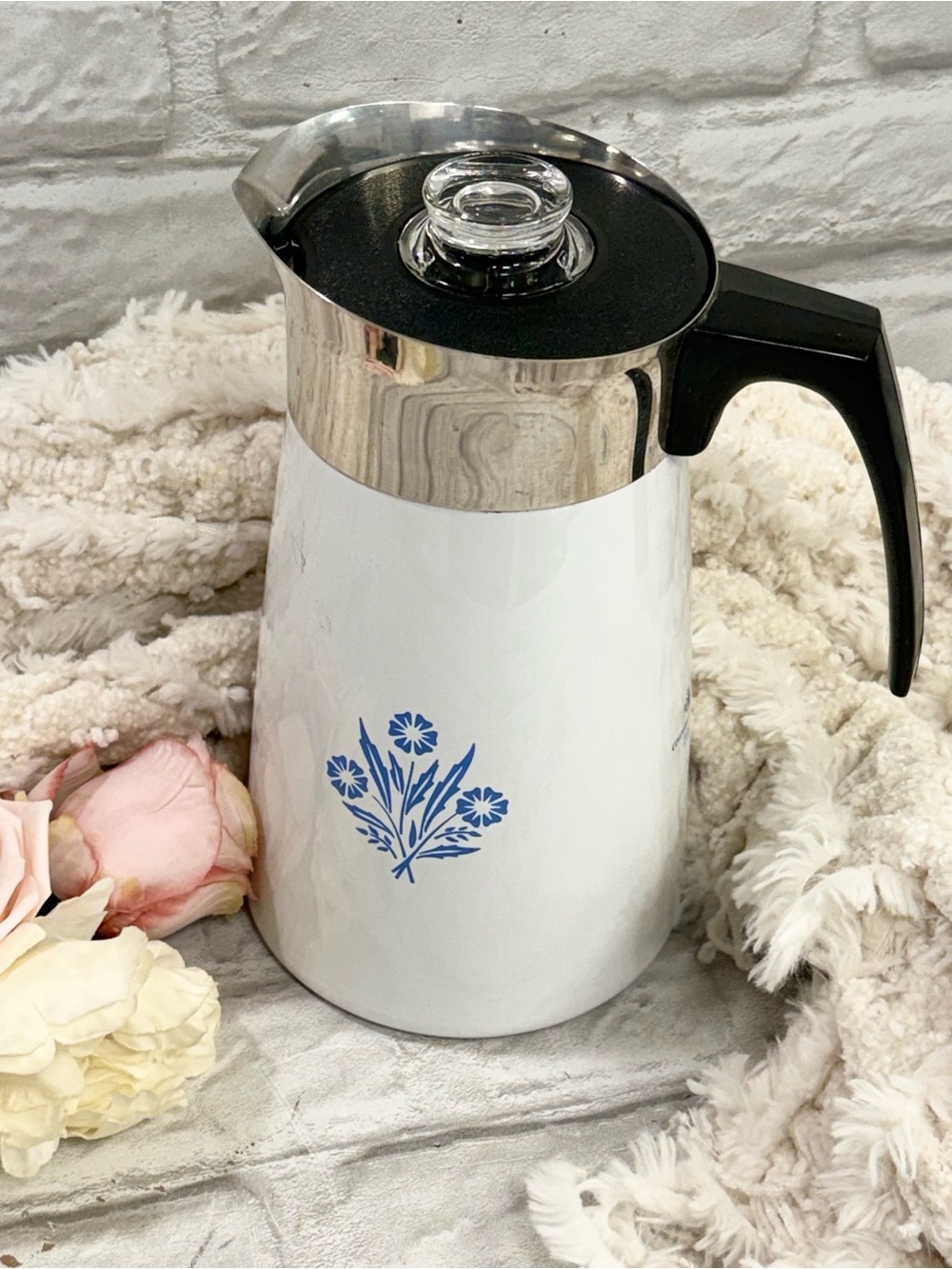 Vtg Corning Ware Coffee Tea Carafe Stovetop Pot 9 Cups Blue Cornflower Nice!